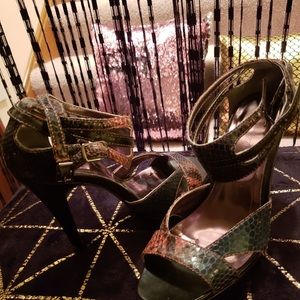 SHOEDAZZLE RENATA faux snake-skin cuff strap heel